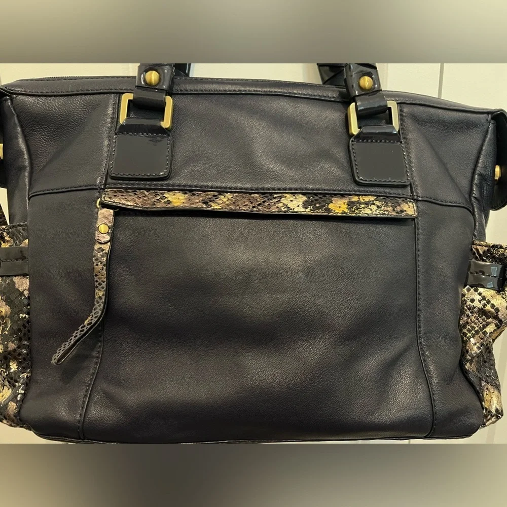 Sharif 1827 navy blue with gold snake skin leather handbag